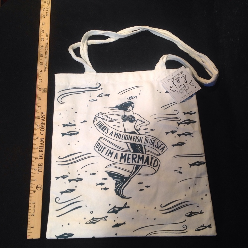 Mermaid Beach Bag Tote Canvas Shoulder Purse Fish - Picture 5 of 6